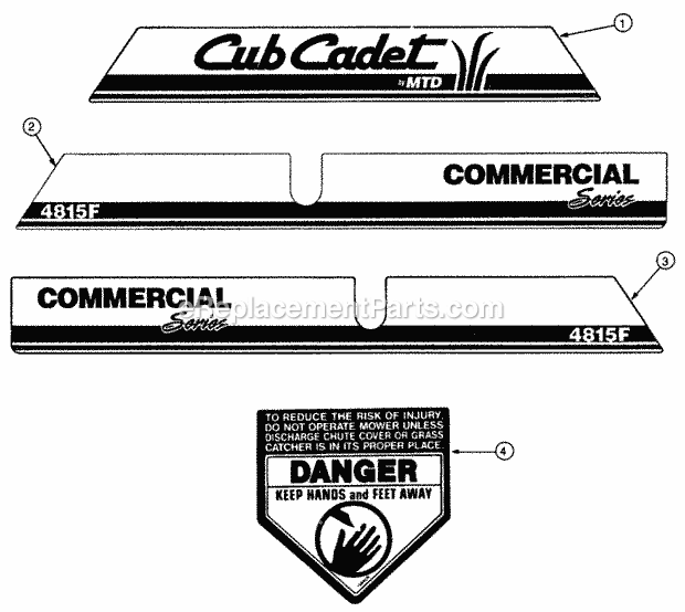 Graphics I Diagram and Parts List for 4815F 556C465M100 Cub Cadet Lawn Mower